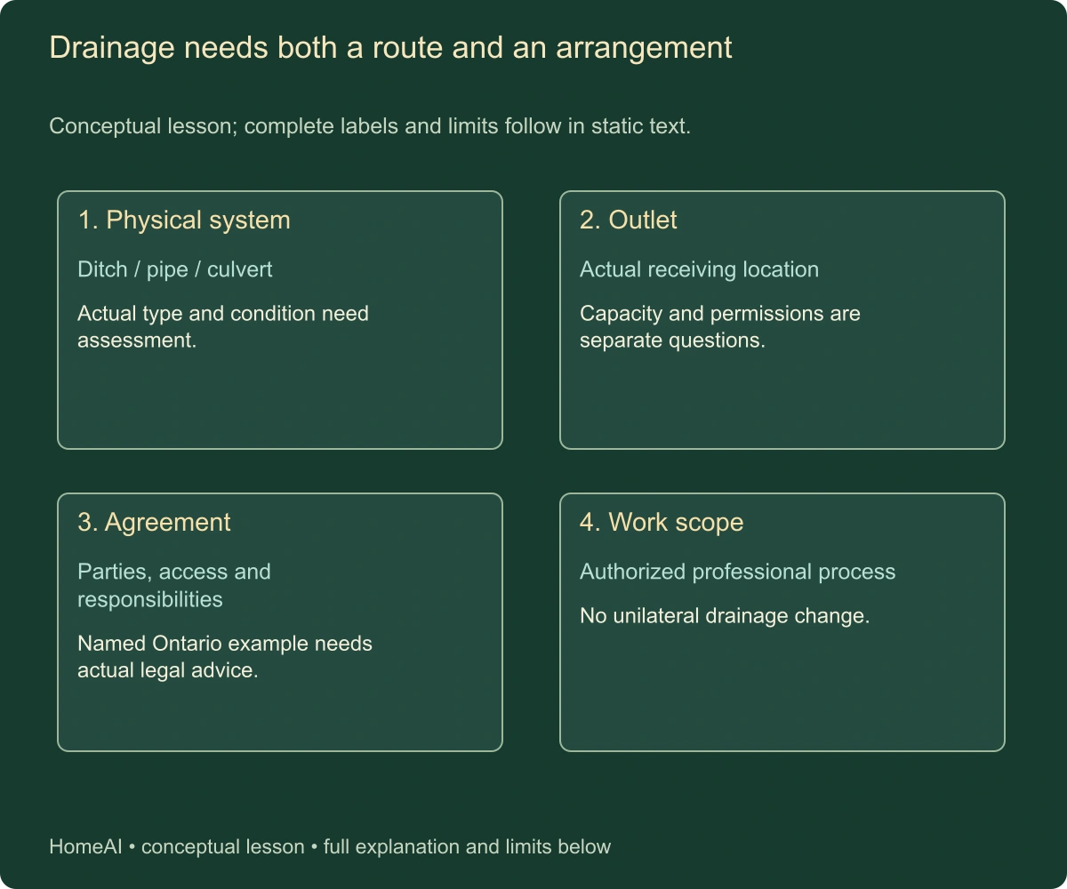 Drainage needs both a route and an arrangement. Conceptual lesson; complete labels and limits follow in static text.